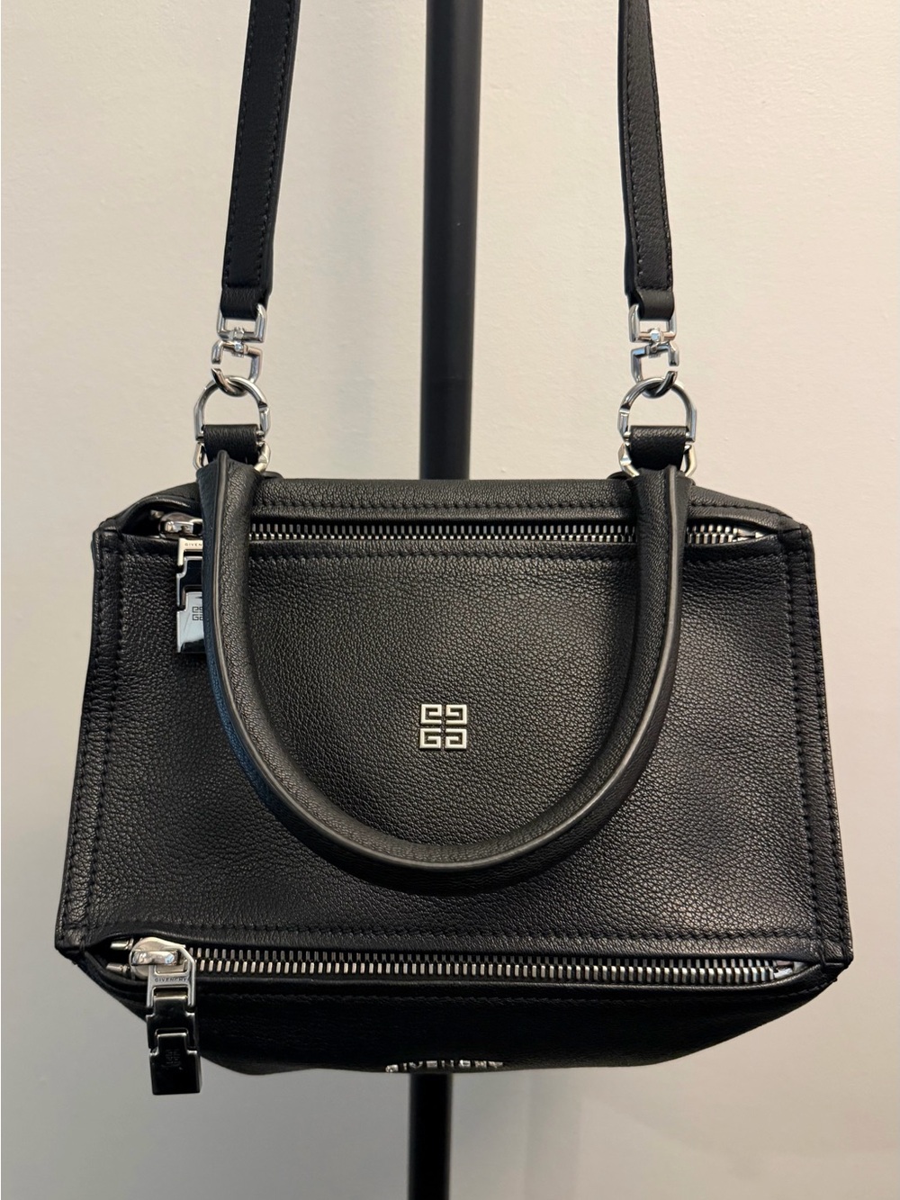 Givenchy Pandora Black Leather Shoulder Bag with Silver Hardware